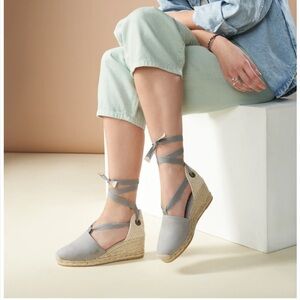 Viscata Barcelona Escala Canvas Espadrille Wedges Grey Ankle Tie Up Women US 10